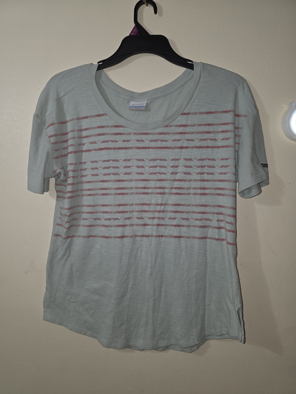 Columbia Mint Green Tee with Coral Stripe Accents